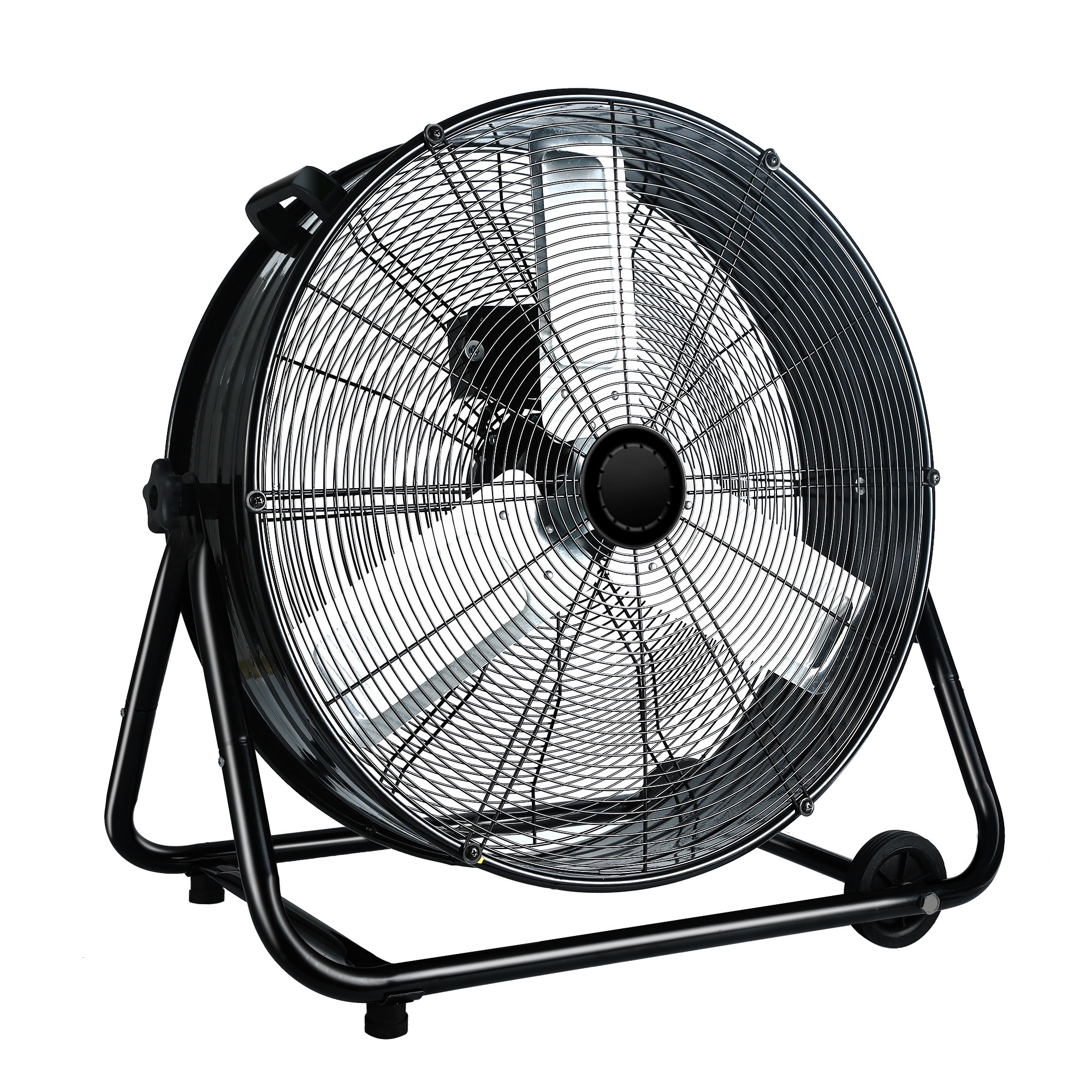 EdenDirect High Velocity Heavy-Duty Drum Fan — 24 in., 7200 CFM, 3 Speeds, Copper Wire, Handle, Wheels, For Warehouse, Black